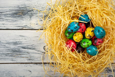 Colorful easter eggs in the nest for holidays