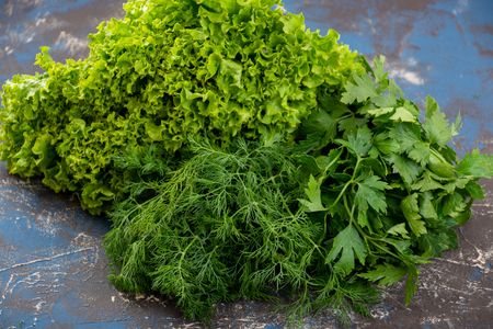 Fresh herbs and green vegetable, healthy and full of vitaminsの写真素材