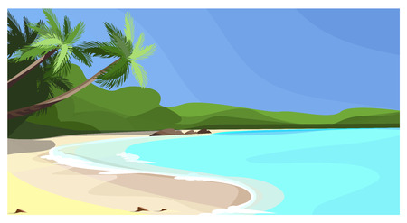 Beach coastline with palms vector illustration. Vacation space at sea. Paradise illustrationのイラスト素材