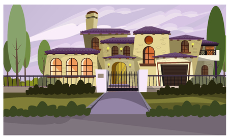 Resident house vector illustration. Apartment, mansion, retro style, exterior. Building concept. Can be used for topics like architecture, family home, estateのイラスト素材