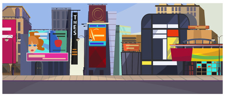 New York cityscape vector illustration. Modern city with different buildings and billboards. Big city conceptのイラスト素材