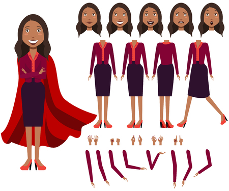 Flat icons set of Latin business woman views, poses and emotions. Facial expressions collection. Business woman concept. Vector illustration for topics like business, management, marketing.の写真素材