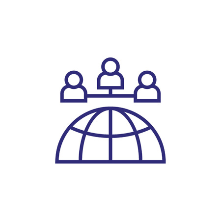 Global leadership line icon. Hemisphere, people, flowchart, globe. Business management concept. Can be used for topics like human resource, international company, organizationのイラスト素材