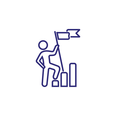 Winner line icon. Bar diagram, stages, man, flag. Leadership concept. Can be used for topics like business, career promotion, achievement, successのイラスト素材