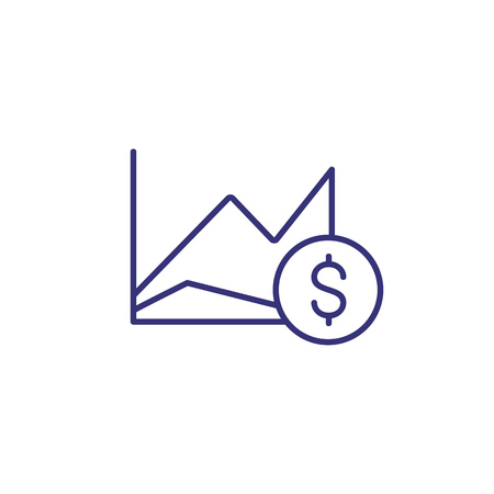 Dollar growth line icon. Coin, dollar symbol, line chart. Finance concept. Can be used for topics like financial analytics, marketing, analysisのイラスト素材