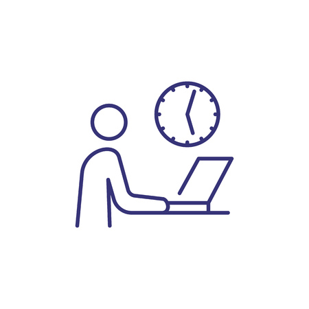 Office day line icon. Clock and man using laptop. Time schedule concept. Can be used for topics like office job, business, modern technologyのイラスト素材
