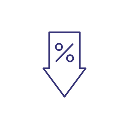 Reduction of percent line icon. Percent symbol and arrow down. Finance concept. Can be used for topics like business, marketing, banking, interestのイラスト素材