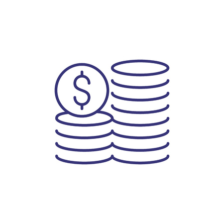 Coins line icon. Stack of coins with dollar symbol. Finance concept. Can be used for topics like business, investment, profit, financial growthのイラスト素材