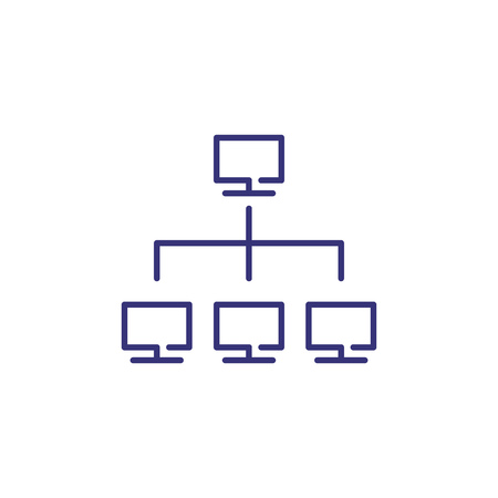 Computer network line icon. Monitors in flow chart. Information technology concept. Can be used for topics like data system, IT architecture, lan connectionのイラスト素材