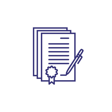 Contract line icon. Paper, pen, signature, certificate. Dealing concept. Can be used for topics like business, documents, agreement, inspectionのイラスト素材