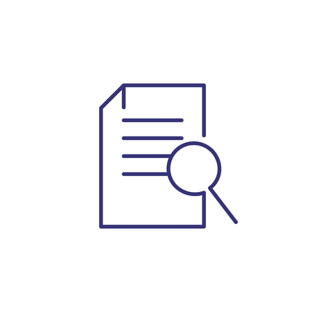 Document analysis line icon. Paper, text, magnifier glass. Paperwork concept. Can be used for topics like business, economy, legal advice, inspecting, consultingのイラスト素材