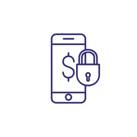 Mobile payment protection line icon. Dollar sign on phone screen and lock. Finance security concept. Can be used for topics like money, insurance, data safetyのイラスト素材