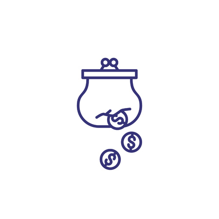 Money loss line icon. Dollar coins falling from purse. Finance management concept. Can be used for topics like business, failure coastのイラスト素材