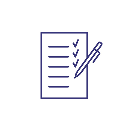 Planning line icon. Paper, pen, list, checklist, tick. Listing concept. Can be used for topics like business, paperwork, organization, shopping, time managementのイラスト素材