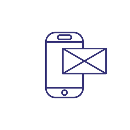 SMS line icon. Mobile phone with new message symbol. Communication concept. Can be used for topics like chat, messenger, emailのイラスト素材