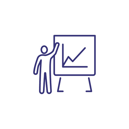 Speaker holding presentation line icon. Graph, analytics, office board. Meeting concept. Can be used for topics like business, marketing, reportingのイラスト素材