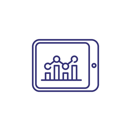 Tablet line icon. Bar diagram, line chart, graph, analytics. Analysis concept. Can be used for topics like business, marketing, research, statisticsのイラスト素材