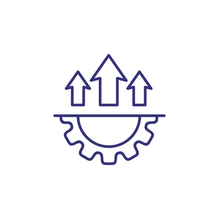 Development perspective line icon. Cogwheel and arrows up. Growth concept.のイラスト素材