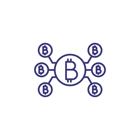 Bitcoin chain line icon. Blockchain, virtual money transfer, digital money. Cryptocurrency conceptのイラスト素材