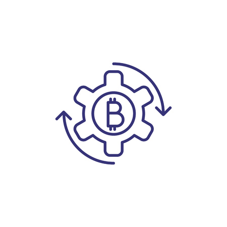 Bitcoin symbol in cogwheel line icon. Bitcoin working, bitcoin development, digital money. Cryptocurrency concept.のイラスト素材