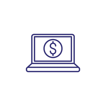 Internet banking line icon. Dollar coin on laptop screen. Finance concept.のイラスト素材