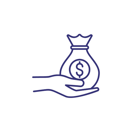 Profit line icon. Sack of money on palm. Finance concept.のイラスト素材