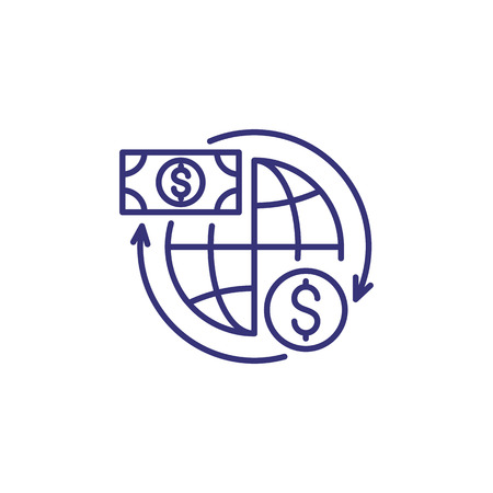 Global budget line icon. Dollar sign circling around globe. Finance concept.のイラスト素材