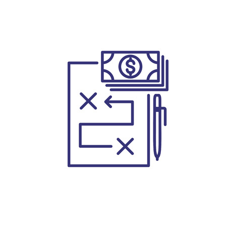 Investment plan line icon. Drawing, sketch, scheme, stack of dollars, pen. Business concept.のイラスト素材