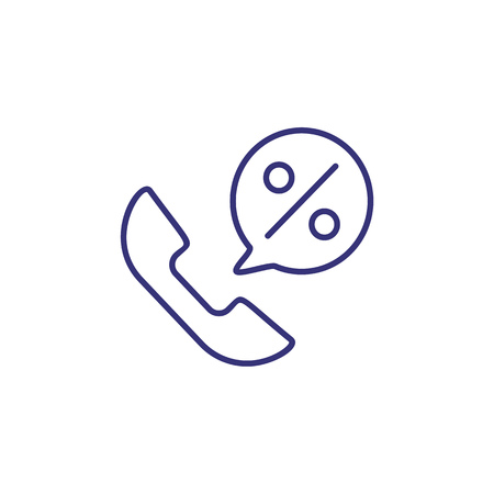 Loan call line icon. Phone, speech bubble with percentage sign inside. Banking concept.のイラスト素材