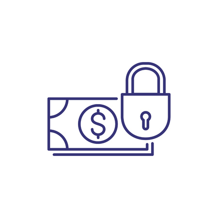 Locked money line icon. Padlock and stack of dollar banknotes. Financial protection concept.のイラスト素材