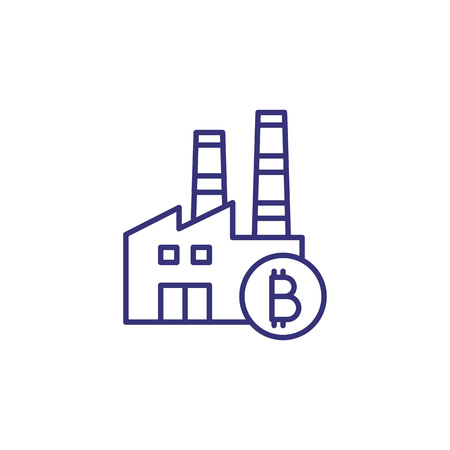 Mining farm line icon. Plant, construction, bitcoin. Cryptocurrency concept.のイラスト素材