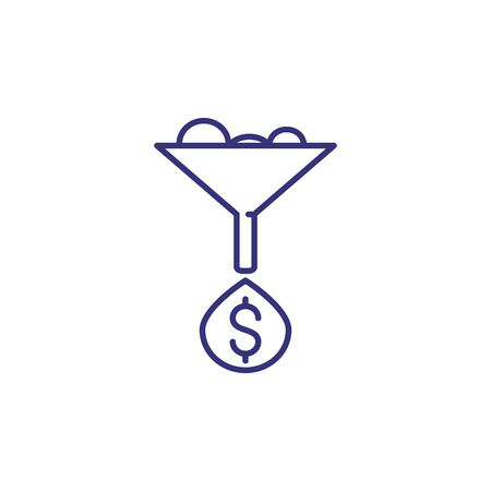 Money filter line icon. Funnel, dollar symbol inside drop. Money making concept.のイラスト素材