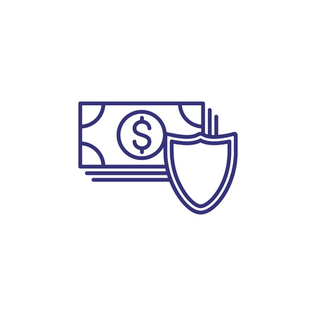 Money protection line icon. Stack of dollar banknotes and shield. Financial protection concept.のイラスト素材