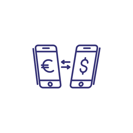 Online currency exchange line icon. Smartphones, dollar, euro. Finance concept.のイラスト素材