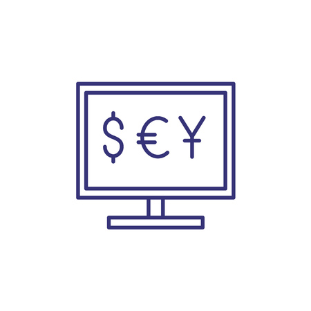 Online currency line icon. Monitor, dollar, euro, yuan. Exchange concept.のイラスト素材