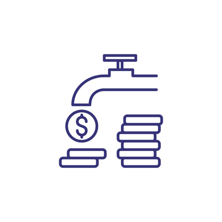 Revenue flow line icon. Faucet, dollar, stack of coins. Income conceptのイラスト素材
