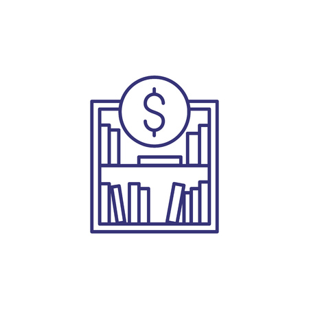 Financial knowledge line icon. Book shelves and dollar symbol. Education concept.のイラスト素材