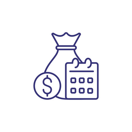 Financial planning line icon. Sack of dollars and calendar. Finance management concept.のイラスト素材