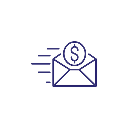 Fast money letter line icon. Envelope with dollar coin in motion. Finance concept.のイラスト素材