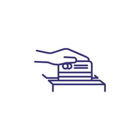 Payment line icon. Hand holding credit card and terminal. Paying concept.のイラスト素材