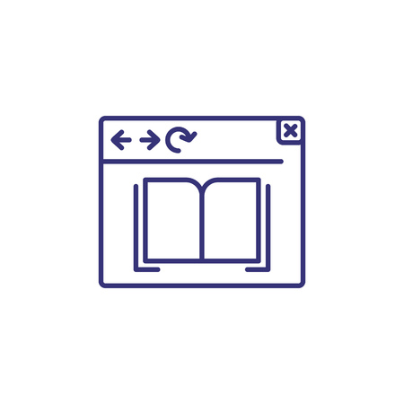 eBook line icon. Browser window with open book. Education concept. Can be used for topics like online learning, studying, library, readingのイラスト素材