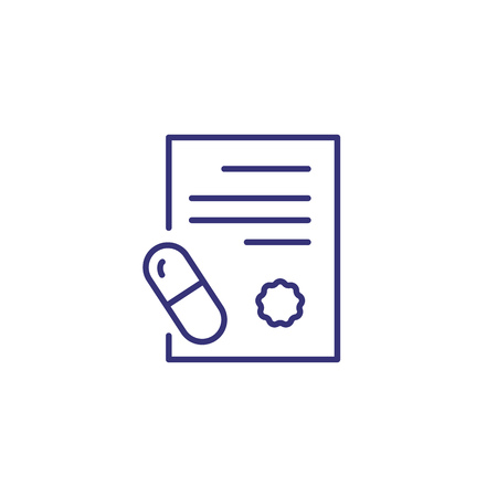 Prescription and capsule line icon. Drugs, remedy, diagnosis. Medicine concept. Vector illustration can be used for topics like pharmacy, medical care, chemistryのイラスト素材