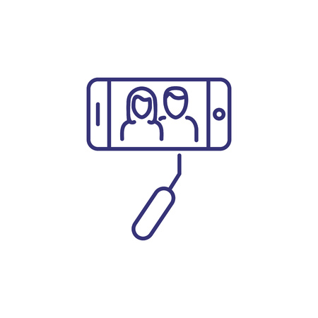 Selfie stick line icon. Camera, smartphone, monopod. Self portrait concept. Vector illustration can be used for topics like technology, device, photographyのイラスト素材