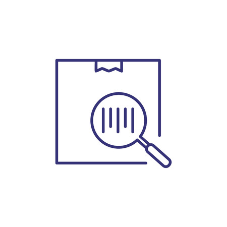 Bar code line icon. Barcode on box through magnifier glass. Delivery concept. Can be used for topics like shipping, logistics, order trackingのイラスト素材