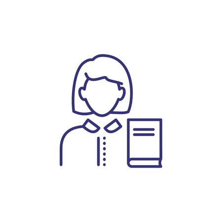 Librarian line icon. Woman with book. Occupation concept. Can be used for topics like library, college, reading, educationのイラスト素材