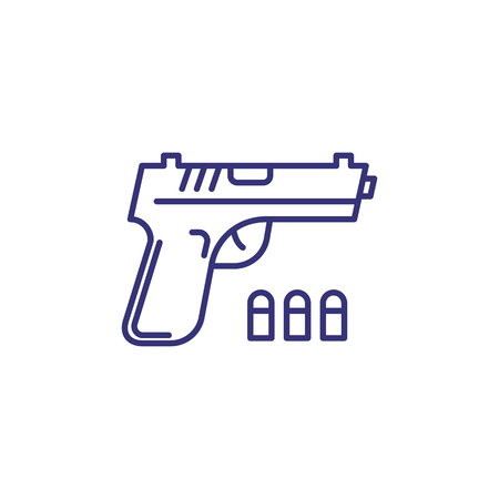 Pistol with bullets line icon. Policeman, gun, defense. Weapon concept. Vector illustration can be used for topics like crime, war, terrorismのイラスト素材