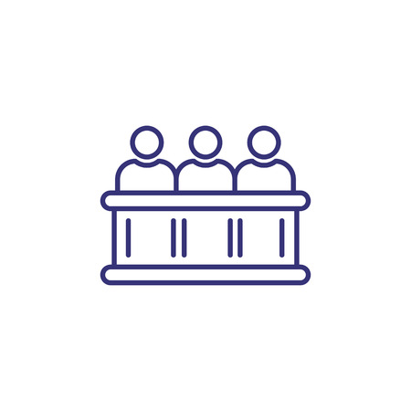 Trial by jury line icon. Group of people at desk, panel, jury box. Justice concept. Can be used for topics like court, courthouse, judicial hearingのイラスト素材