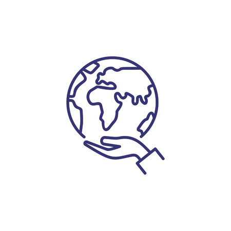 Care of planet line icon. Hand holding globe, ecology, peace. Recycling concept. Vector illustration can be used for topics like protection, ecosystem, travelのイラスト素材