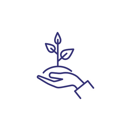 Care of plant line icon. Hand, holding, sapling, leaf. Gardening concept. Vector illustration can be used for topics like growth, planting, ecologyのイラスト素材