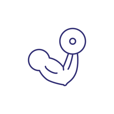 Hand with bar-bell line icon. Health, fitness, sport. Fitness concept.  Vector illustration can be used for topics like fitness, sport, bodybuildingのイラスト素材